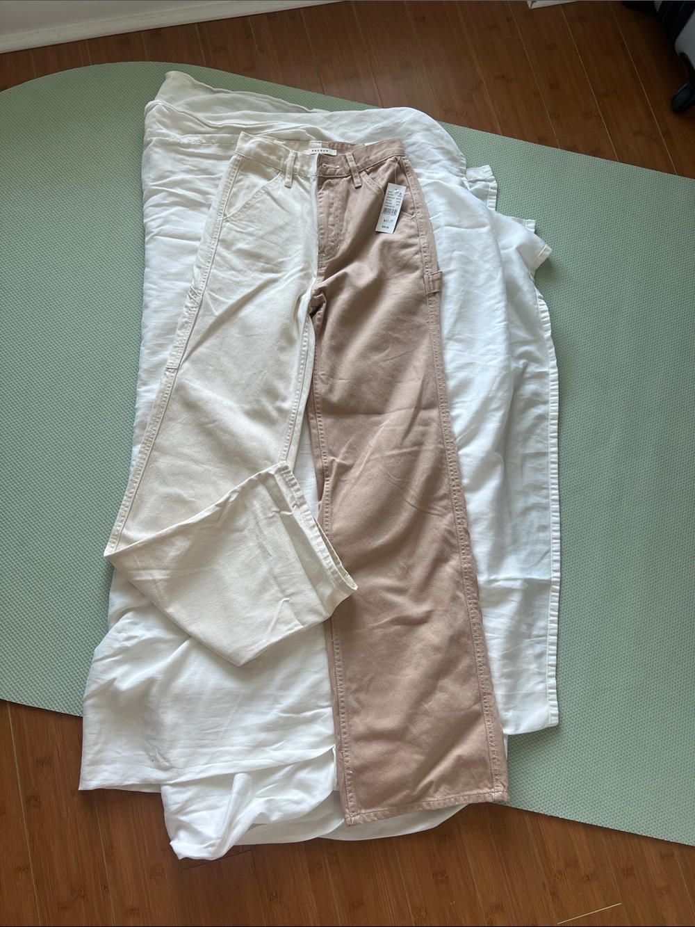 PacSun Two-Tone Wide Leg Jeans — Cream and Light Brown